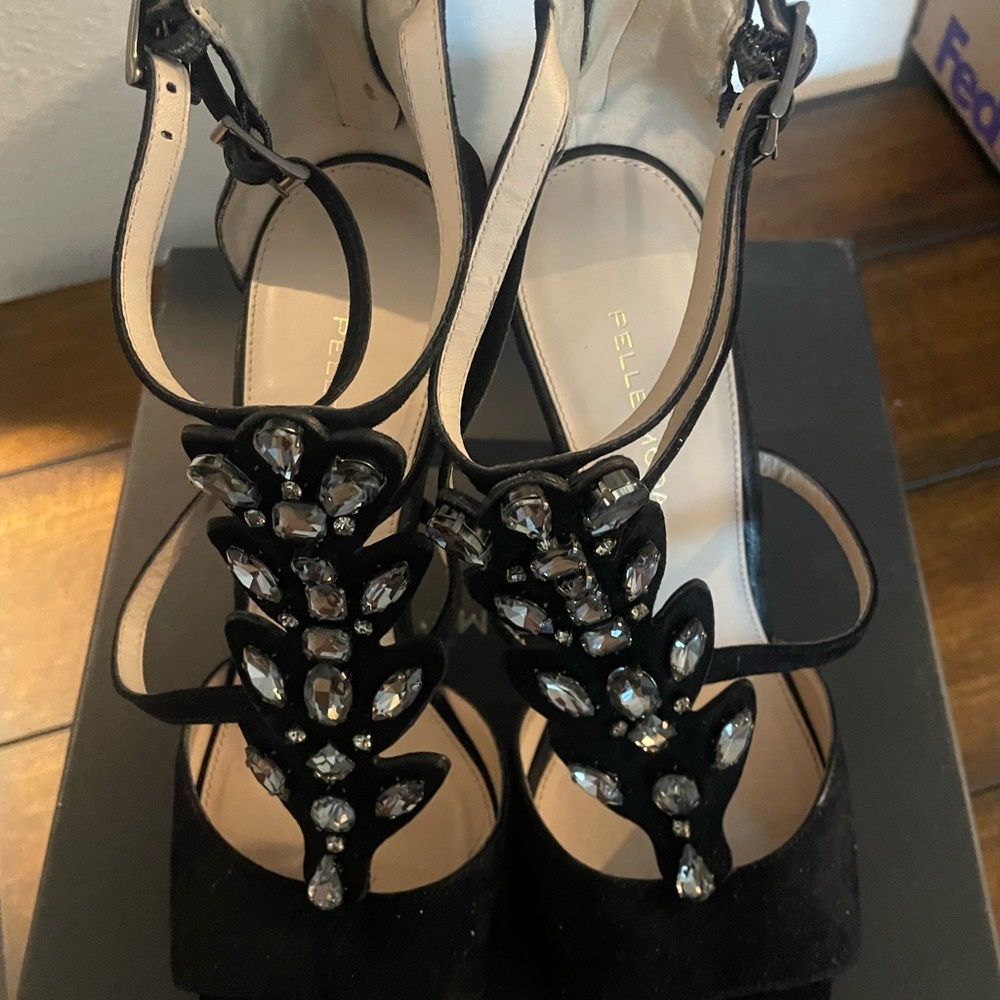 Pelle Moda Black High Heels with Intricate Embellishments